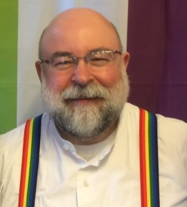 Michael Hydes, wearing rainbow braces